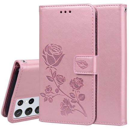 For Samsung Galaxy S21 Ultra 5G Rose Embossed Horizontal Flip PU Leather Case with Holder & Card Slots & Wallet(Rose Gold)-garmade.com