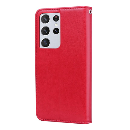 For Samsung Galaxy S21 Ultra 5G Rose Embossed Horizontal Flip PU Leather Case with Holder & Card Slots & Wallet(Red)-garmade.com