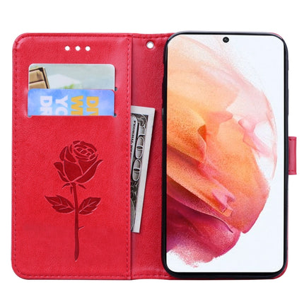 For Samsung Galaxy S21 Ultra 5G Rose Embossed Horizontal Flip PU Leather Case with Holder & Card Slots & Wallet(Red)-garmade.com