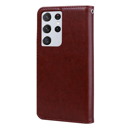 For Samsung Galaxy S21 Ultra 5G Rose Embossed Horizontal Flip PU Leather Case with Holder & Card Slots & Wallet(Brown)-garmade.com