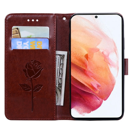 For Samsung Galaxy S21 Ultra 5G Rose Embossed Horizontal Flip PU Leather Case with Holder & Card Slots & Wallet(Brown)-garmade.com