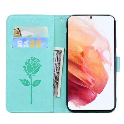 For Samsung Galaxy S21 Ultra 5G Rose Embossed Horizontal Flip PU Leather Case with Holder & Card Slots & Wallet(Green)-garmade.com