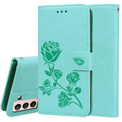 For Samsung Galaxy S21+ 5G Rose Embossed Horizontal Flip PU Leather Case with Holder & Card Slots & Wallet(Green)-garmade.com