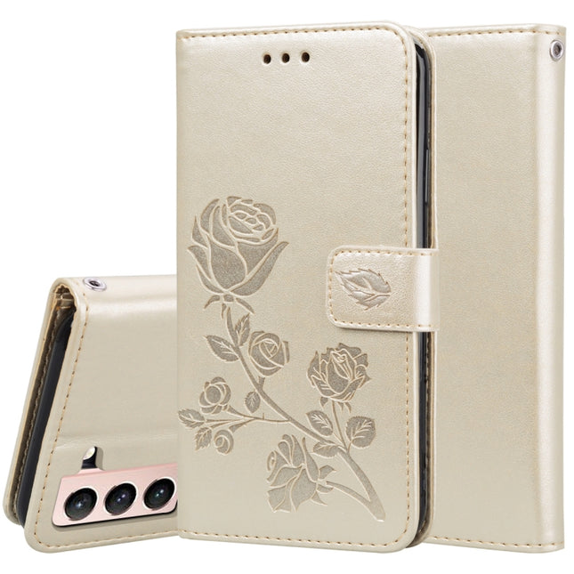 For Samsung Galaxy S21+ 5G Rose Embossed Horizontal Flip PU Leather Case with Holder & Card Slots & Wallet(Gold)-garmade.com