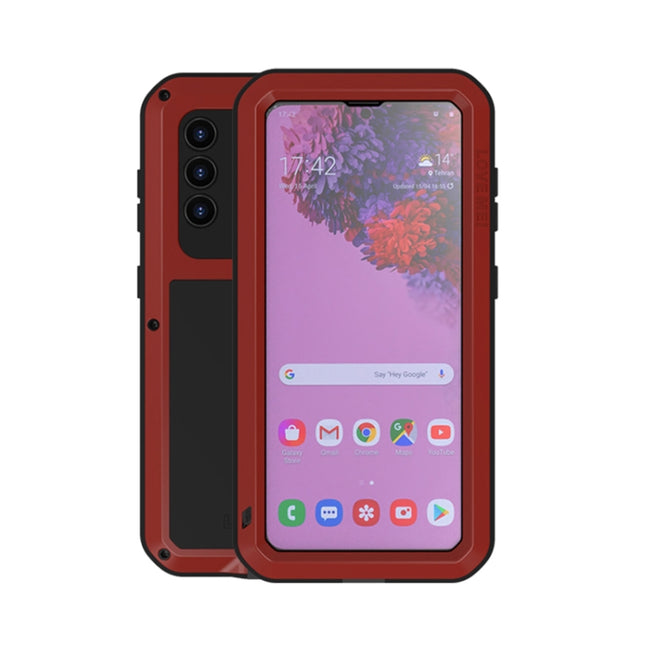 For Samsung Galaxy S21 5G LOVE MEI Metal Shockproof Waterproof Dustproof Protective Case with Glass(Red)-garmade.com