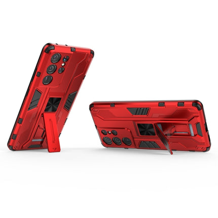 For Samsung Galaxy S21 Ultra 5G Supersonic PC + TPU Shock-proof Protective Case with Holder(Red)-garmade.com