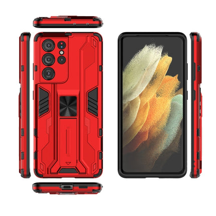 For Samsung Galaxy S21 Ultra 5G Supersonic PC + TPU Shock-proof Protective Case with Holder(Red)-garmade.com