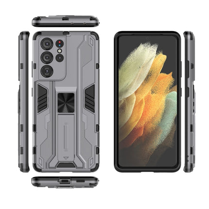 For Samsung Galaxy S21 Ultra 5G Supersonic PC + TPU Shock-proof Protective Case with Holder(Grey)-garmade.com