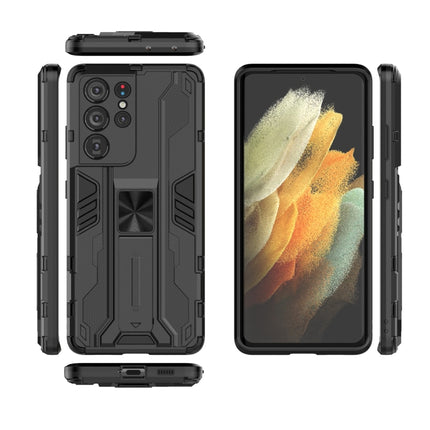 For Samsung Galaxy S21 Ultra 5G Supersonic PC + TPU Shock-proof Protective Case with Holder(Black)-garmade.com