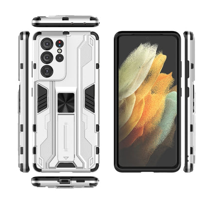 For Samsung Galaxy S21 Ultra 5G Supersonic PC + TPU Shock-proof Protective Case with Holder(White)-garmade.com