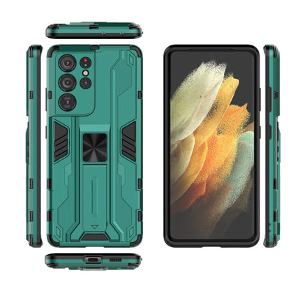 For Samsung Galaxy S21 Ultra 5G Supersonic PC + TPU Shock-proof Protective Case with Holder(Green)-garmade.com