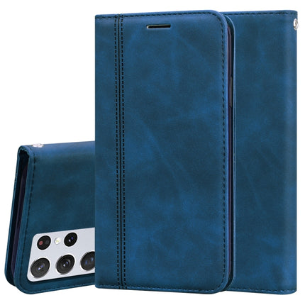 For Samsung Galaxy S21 Ultra 5G Frosted Business Magnetic Horizontal Flip PU Leather Case with Holder & Card Slot & Lanyard(Blue)-garmade.com