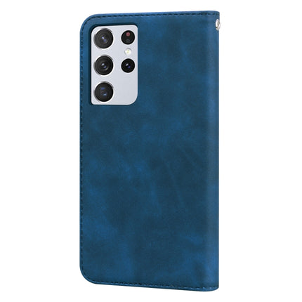 For Samsung Galaxy S21 Ultra 5G Frosted Business Magnetic Horizontal Flip PU Leather Case with Holder & Card Slot & Lanyard(Blue)-garmade.com