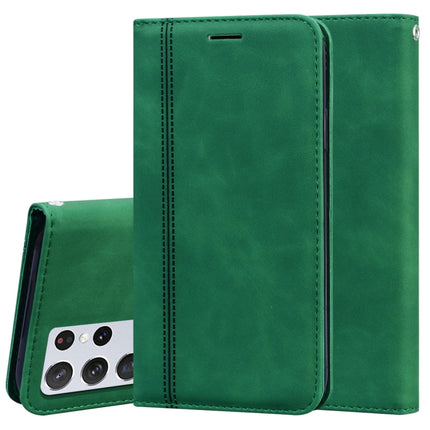 For Samsung Galaxy S21 Ultra 5G Frosted Business Magnetic Horizontal Flip PU Leather Case with Holder & Card Slot & Lanyard(Green)-garmade.com