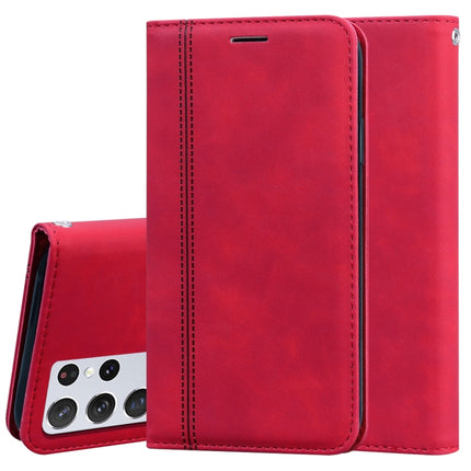 For Samsung Galaxy S21 Ultra 5G Frosted Business Magnetic Horizontal Flip PU Leather Case with Holder & Card Slot & Lanyard(Red)-garmade.com