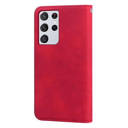 For Samsung Galaxy S21 Ultra 5G Frosted Business Magnetic Horizontal Flip PU Leather Case with Holder & Card Slot & Lanyard(Red)-garmade.com