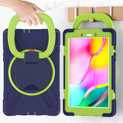 For Samsung Galaxy Tab A 8.0 (2019) T290 / T295 Silicone + PC Protective Case with Holder & Shoulder Strap(Navy Blue + Yellow Green)-garmade.com