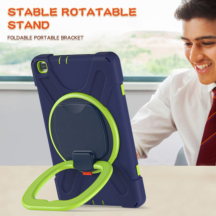 For Samsung Galaxy Tab A 8.0 (2019) T290 / T295 Silicone + PC Protective Case with Holder & Shoulder Strap(Navy Blue + Yellow Green)-garmade.com