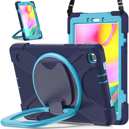 For Samsung Galaxy Tab A 8.0 (2019) T290 / T295 Silicone + PC Protective Case with Holder & Shoulder Strap(Navy Blue + Blue)-garmade.com