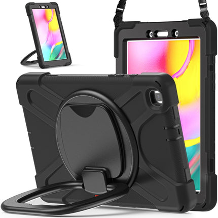 For Samsung Galaxy Tab A 8.0 (2019) T290 / T295 Silicone + PC Protective Case with Holder & Shoulder Strap(Black+Black)-garmade.com