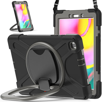 For Samsung Galaxy Tab A 8.0 (2019) T290 / T295 Silicone + PC Protective Case with Holder & Shoulder Strap(Black+Grey)-garmade.com
