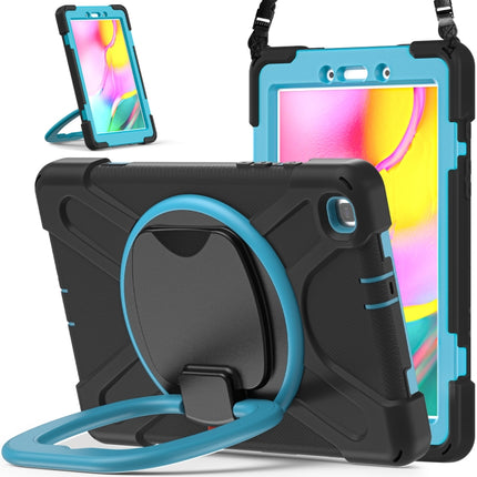 For Samsung Galaxy Tab A 8.0 (2019) T290 / T295 Silicone + PC Protective Case with Holder & Shoulder Strap(Black+Blue)-garmade.com