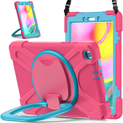 For Samsung Galaxy Tab A 8.0 (2019) T290 / T295 Silicone + PC Protective Case with Holder & Shoulder Strap(Rose red+Blue)-garmade.com