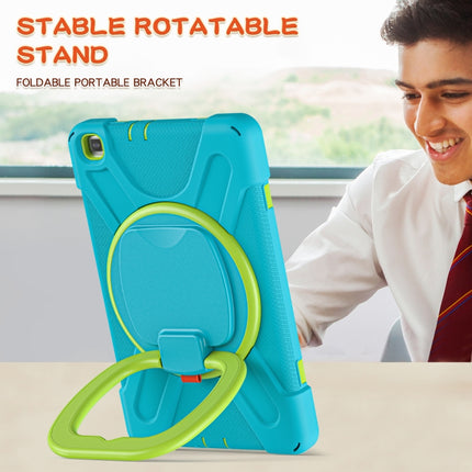For Samsung Galaxy Tab A 8.0 (2019) T290 / T295 Silicone + PC Protective Case with Holder & Shoulder Strap(Light blue+Yellow Green)-garmade.com