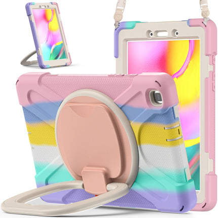 For Samsung Galaxy Tab A 8.0 (2019) T290 / T295 Silicone + PC Protective Case with Holder & Shoulder Strap(Colorful Pink)-garmade.com