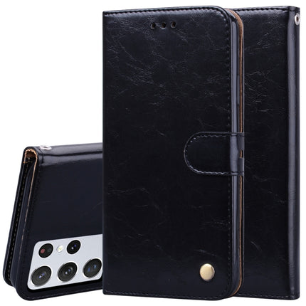 For Samsung Galaxy S21 Ultra 5G Business Style Oil Wax Texture Horizontal Flip Leather Case with Holder & Card Slots & Wallet(Black)-garmade.com