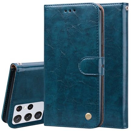 For Samsung Galaxy S21 Ultra 5G Business Style Oil Wax Texture Horizontal Flip Leather Case with Holder & Card Slots & Wallet(Blue)-garmade.com