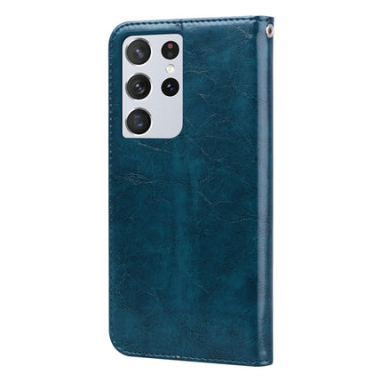 For Samsung Galaxy S21 Ultra 5G Business Style Oil Wax Texture Horizontal Flip Leather Case with Holder & Card Slots & Wallet(Blue)-garmade.com