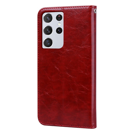 For Samsung Galaxy S21 Ultra 5G Business Style Oil Wax Texture Horizontal Flip Leather Case with Holder & Card Slots & Wallet(Red)-garmade.com