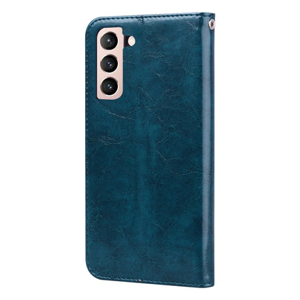 For Samsung Galaxy S21 5G Business Style Oil Wax Texture Horizontal Flip Leather Case with Holder & Card Slots & Wallet(Blue)-garmade.com