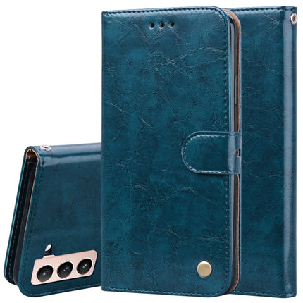 For Samsung Galaxy S21+ 5G Business Style Oil Wax Texture Horizontal Flip Leather Case with Holder & Card Slots & Wallet(Blue)-garmade.com