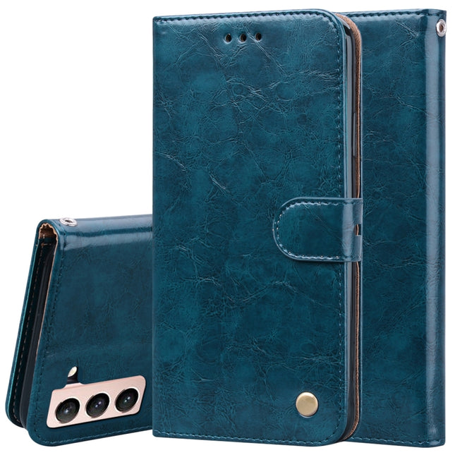 For Samsung Galaxy S21+ 5G Business Style Oil Wax Texture Horizontal Flip Leather Case with Holder & Card Slots & Wallet(Blue)-garmade.com