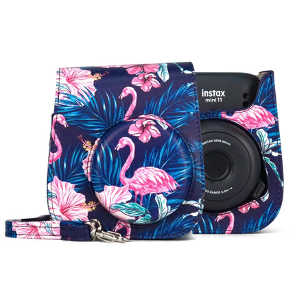 Flamingo Pattern Camera Bag with Shoulder Strap for Fujifilm Instax mini 11(Black Background)-garmade.com