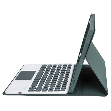 YT098B-A Detachable Candy Color Skin Feel Texture Round Keycap Bluetooth Keyboard Leather Case with Touch Control For iPad Air 4 10.9 2020 / Air 5 10.9 2022 (Dark Green)-garmade.com