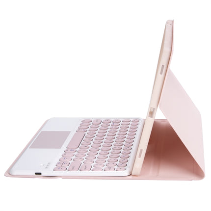 YT11B-A Detachable Candy Color Skin Feel Texture Round Keycap Bluetooth Keyboard Leather Case with Touch Control For iPad Pro 11 inch 2020 & 2018(Pink)-garmade.com