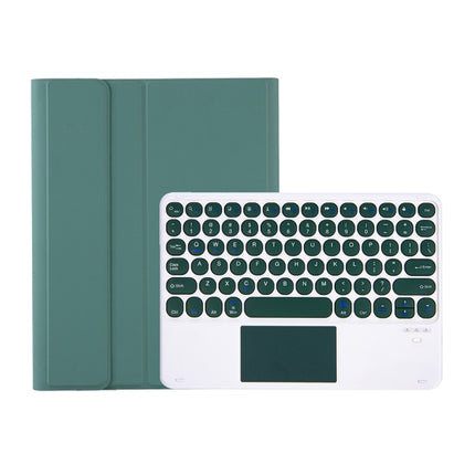 YT11B-A Detachable Candy Color Skin Feel Texture Round Keycap Bluetooth Keyboard Leather Case with Touch Control For iPad Pro 11 inch 2020 & 2018(Dark Green)-garmade.com