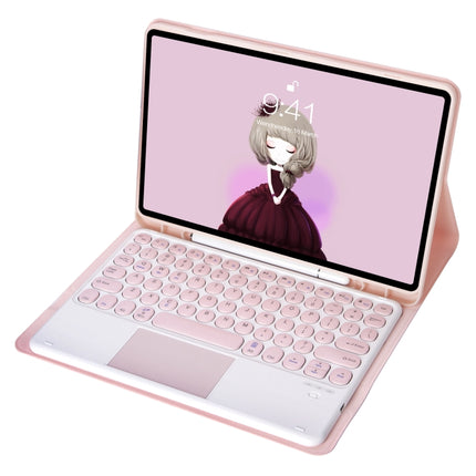 YT102B-A Detachable Candy Color Skin Feel Texture Round Keycap Bluetooth Keyboard Leather Case with Touch Control For iPad 10.2 2020 & 2019 / Air 2019 / Pro 10.5 inch(Pink)-garmade.com