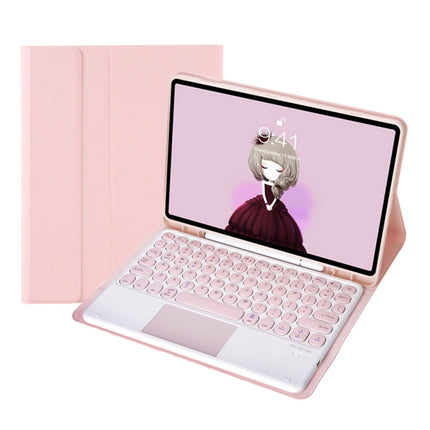 YT102B-A Detachable Candy Color Skin Feel Texture Round Keycap Bluetooth Keyboard Leather Case with Touch Control For iPad 10.2 2020 & 2019 / Air 2019 / Pro 10.5 inch(Pink)-garmade.com