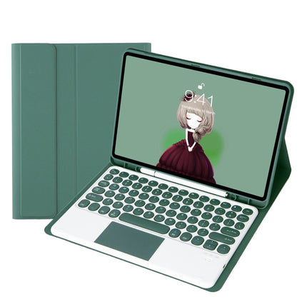 YT102B-A Detachable Candy Color Skin Feel Texture Round Keycap Bluetooth Keyboard Leather Case with Touch Control For iPad 10.2 2020 & 2019 / Air 2019 / Pro 10.5 inch(Dark Green)-garmade.com