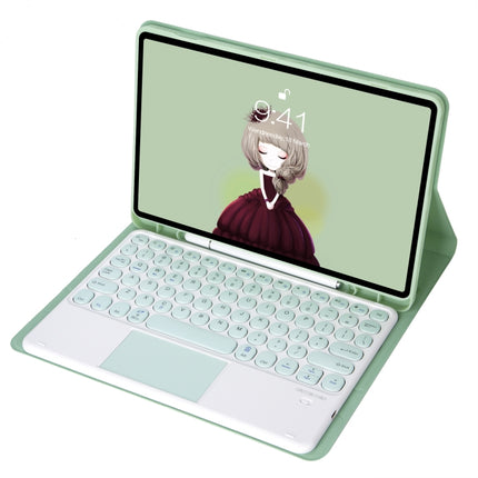 YT102B-A Detachable Candy Color Skin Feel Texture Round Keycap Bluetooth Keyboard Leather Case with Touch Control For iPad 10.2 2020 & 2019 / Air 2019 / Pro 10.5 inch(Light Green)-garmade.com