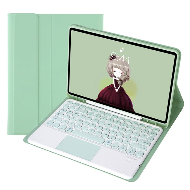 YT07B-A Detachable Candy Color Skin Feel Texture Round Keycap Bluetooth Keyboard Leather Case with Touch Control For iPad 9.7 inch 2018 & 2017 / Pro 9.7 inch / Air 2 / Air(Light Green)-garmade.com