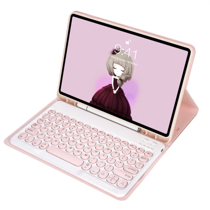 YT098B Detachable Candy Color Skin Feel Texture Round Keycap Bluetooth Keyboard Leather Case For iPad Air 4 10.9 2020 / Air 5 10.9 2022 (Pink)-garmade.com