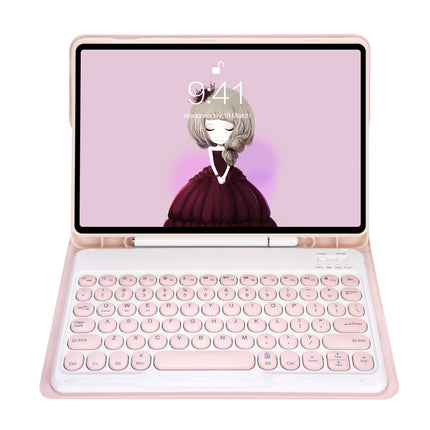YT11B Detachable Candy Color Skin Feel Texture Round Keycap Bluetooth Keyboard Leather Case For iPad Pro 11 inch 2020 & 2018(Pink)-garmade.com