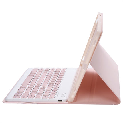 YT102B Detachable Candy Color Skin Feel Texture Round Keycap Bluetooth Keyboard Leather Case For iPad 10.2 2020 & 2019 / Air 2019 / Pro 10.5 inch(Pink)-garmade.com