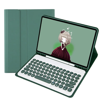 YT102B Detachable Candy Color Skin Feel Texture Round Keycap Bluetooth Keyboard Leather Case For iPad 10.2 2020 & 2019 / Air 2019 / Pro 10.5 inch(Dark Green)-garmade.com