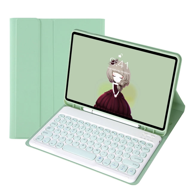 YT102B Detachable Candy Color Skin Feel Texture Round Keycap Bluetooth Keyboard Leather Case For iPad 10.2 2020 & 2019 / Air 2019 / Pro 10.5 inch(Light Green)-garmade.com
